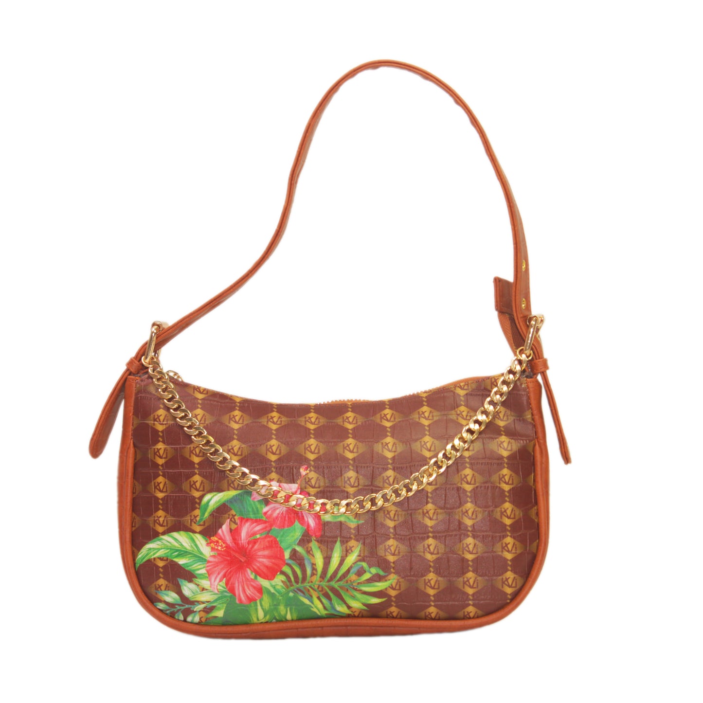 Hibiscus Brown Baguette Shoulder Bag 708